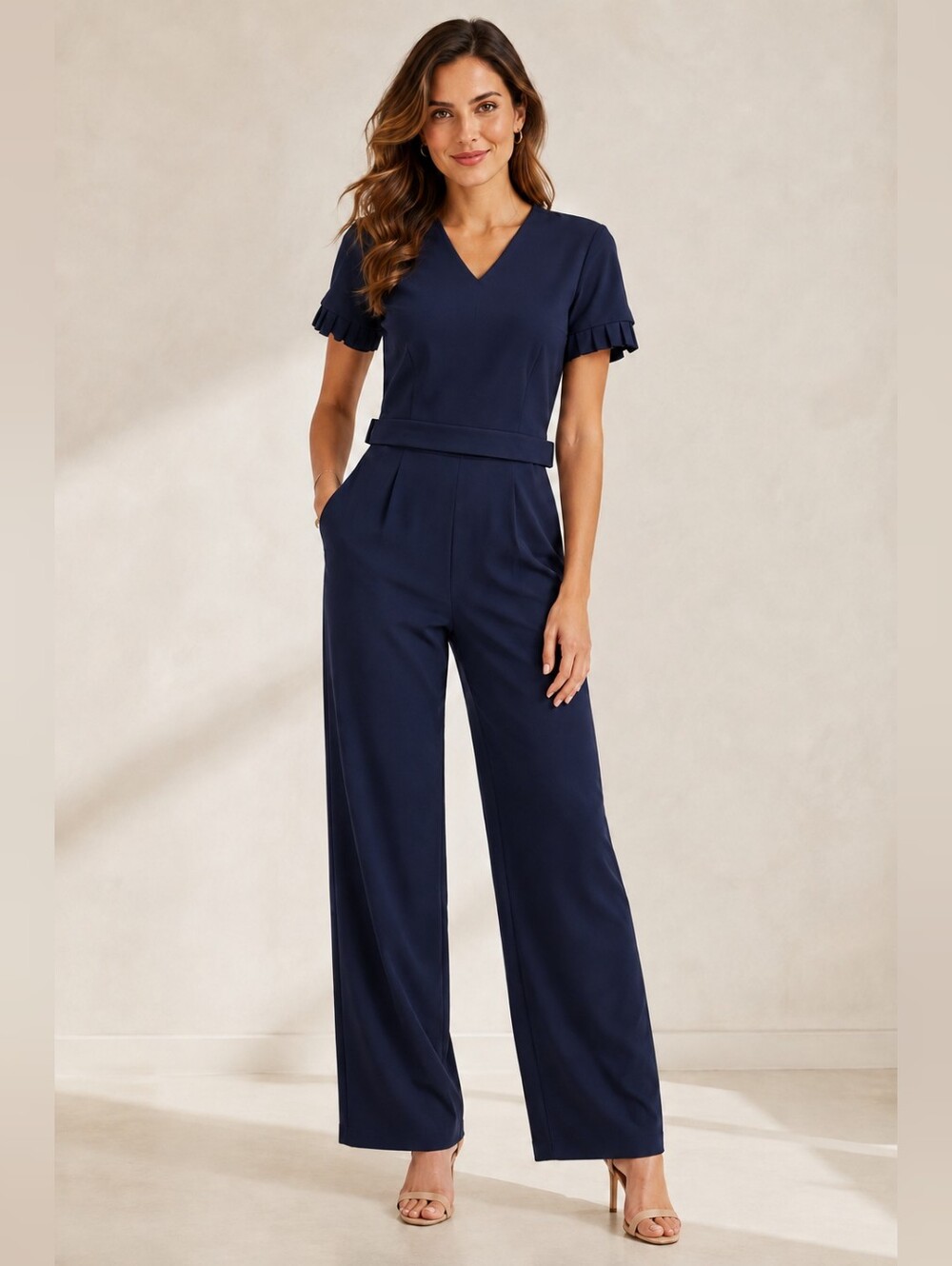 Tommy Hilfiger Navy Belted Wide-Leg Jumpsuit Size 4